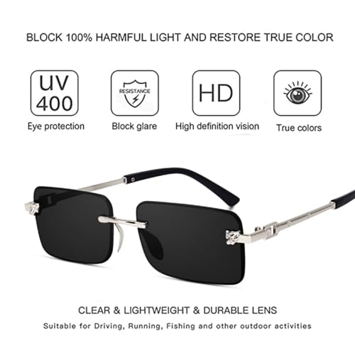 Image of IFLASH UV Protected Retro Rectangular Rimless Sunglasses for Men and Women