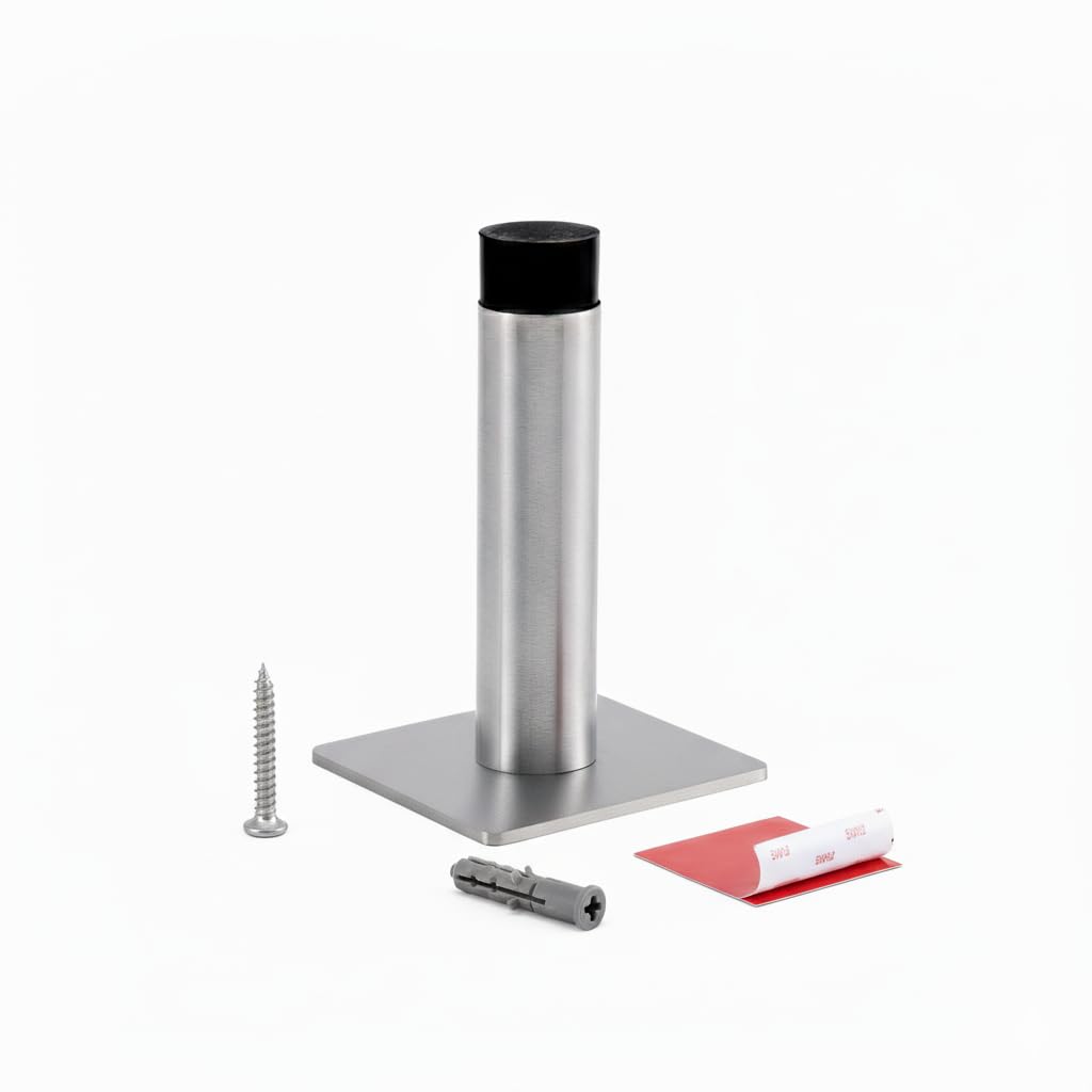 Affixers Silver 3M Self Adhesive Door Stop, 2-In-1 Installation With Tape Or Screws, Floor And Wall Mounted Door Stopper With Noise Dampening Rubber, Door Stoppers (, Pack Of 1-Lds)