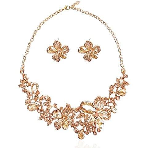 Yuhuan Women Costume jewelry Crystal Statement Necklace and Earrings Sets Chunky Jewelry Set (Style-3) Cover