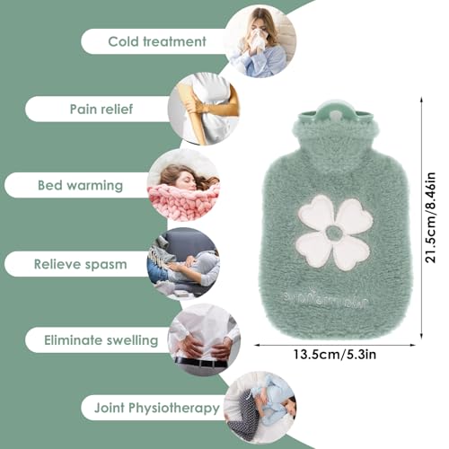 Image of KMOTID Hot Water Bottle With Cover, 1000ml Small Wearable for Neck, Shoulder Pain and Hand Feet Warmer, Menstrual Cramps, Hot Compress and Cold Therapy, GREEN- COLOR