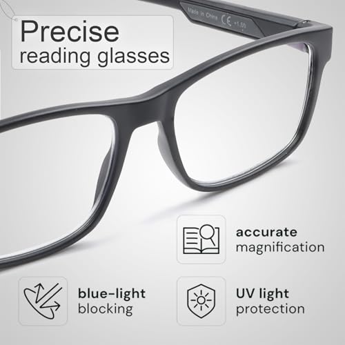 Image of Henotin 5 Pack Reading Glasses for Men, Blue Light Readers for Men, Spring Hinges Computer Eye Glasses