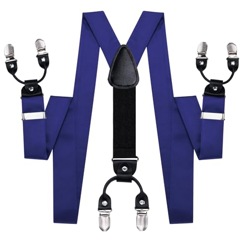 Image of Hi-Tie Men Suspender Bowtie Set Suspenders Pre-tied Bow Tie Pocket Square Cufflinks Adjustable Y Shape 6 Clips Braces Tuxedo