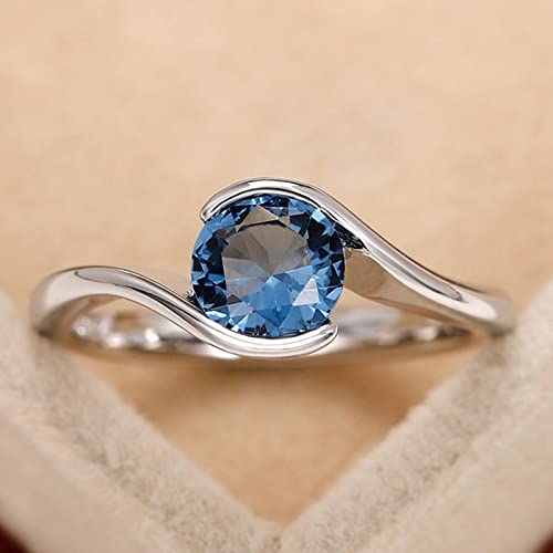 925 Sterling Silver Plated Round Blue Cubic Zirconia Solitaire Bypass Wedding Band Ring Engagement Ring for Women3