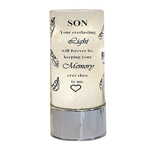 Memorial Light Tubes Ornament, Perfect for Garden and Graveside for any Special Occasion in The Memory of Dad, Mum, Son, Daughter, Husband, Wife, Grandad, Nan, Brother, Sister. (20cm) (Son)