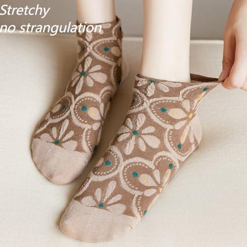 5/10 Pairs Floral Vintage Patterned Crew Socks for Women Jacquard Knit Setfor Casual Wear Size 4-92