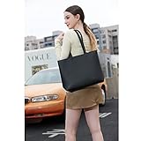 MEEGIRL Ladies Tote Bags Simple PU Leather Handbags Work School Shopping Bags for Women with Zip and Inner Pocket (Black) - Image 6