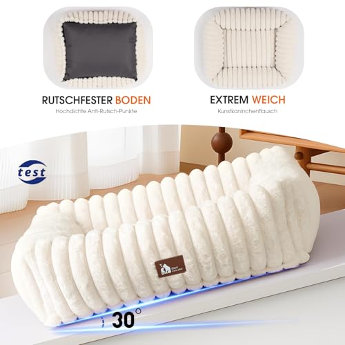 Upvilla Luxusweicher Hundekorb, Super Weiches hundebett Grosse Hunde, 4-seitiges Nackenkissen, Abnehmbare Waschbare Hundematte, Hundesofa mit Griffen, Haustierbett (Beige, 109 * 76 * 20cm)