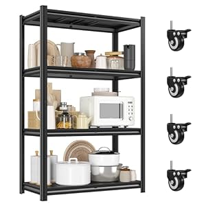 REIBII スチールラック 高耐荷重720kg ラック 棚 4段 メタルラック キャスター付き 収納ラック 業務用 高さ調整可能 二重鋼材 補強付き鋼板 頑丈 組立簡単 ステンレスラック スチールシェルフ 物置 ガレージ 倉庫 幅8...