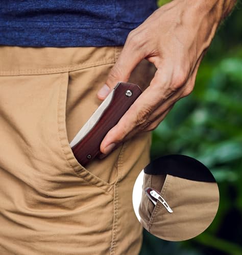 Folding-Pocket-Knife-Sharp-and-Solid-D2-Blade-Wood-Handle-Flipper-Camping-Folding-Knife-with-Liner-Lock-Good-for-EDC-Outdoor-Survival-Camping-Collection