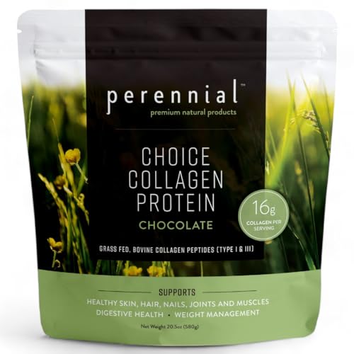 Perennial - Choice Collagen Protein: Chocolate Flavor – Grass-Fed, Dairy-Free, Gluten-Free Protein Powder for Healthy Skin, Joints, and Muscle Recovery – 17g Protein per Serving (20.5 oz)