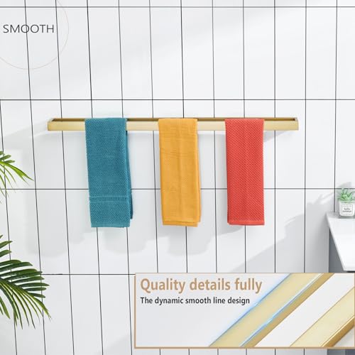 Image of KOKOSIRI Towel Bar Brushed Gold Bath Towel Holder 32 Inch Kitchen Towel Hanger Rack Stainless Steel Bathroom Hardware Wall Mounted, 1 Pack B4008BG-L32