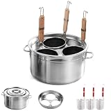 Kurflo Kommerzieller Nudeltopf, Edelstahl, für Ramen, Udon, Spaghetti & Fondue, geeignet für Gasherd & Induktion, inkl. Abtropfsieb und Aufhängehaken (mit 3 Siebeinsätzen)