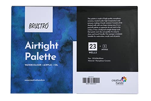Image of BRUSTRO Artists' AIRTIGHT Peel-Off Palette 23 Wells with Separable Lid for Oil, Acrylics, Watercolour and Gouache Made of Nanophase Ceramic (Sponge Included)