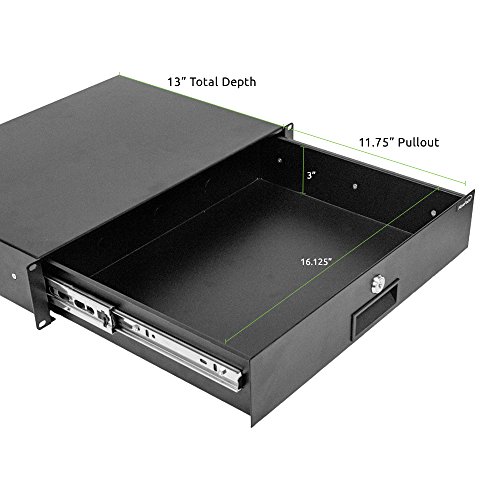 Navepoint Rack Mount Drawer for 19-Inch Server Cabinet Case Or DJ with Lock and Key 2U Black - Thumbnail 2