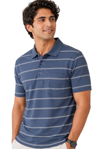 Image of SANE ORIGINALS Half Sleeve Polo T-Shirt for Men with Pocket || Stripe Collar and Pocket T-Shirt for Men Half Sleeves