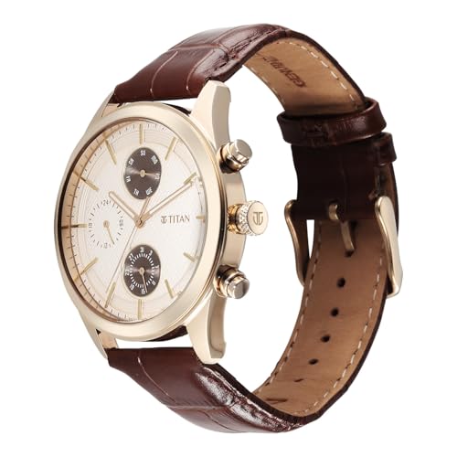 Image of Titan Classique Neo Splash Analog with Cream Dial Brown Leather Strap Watch for Men - 1805WL03