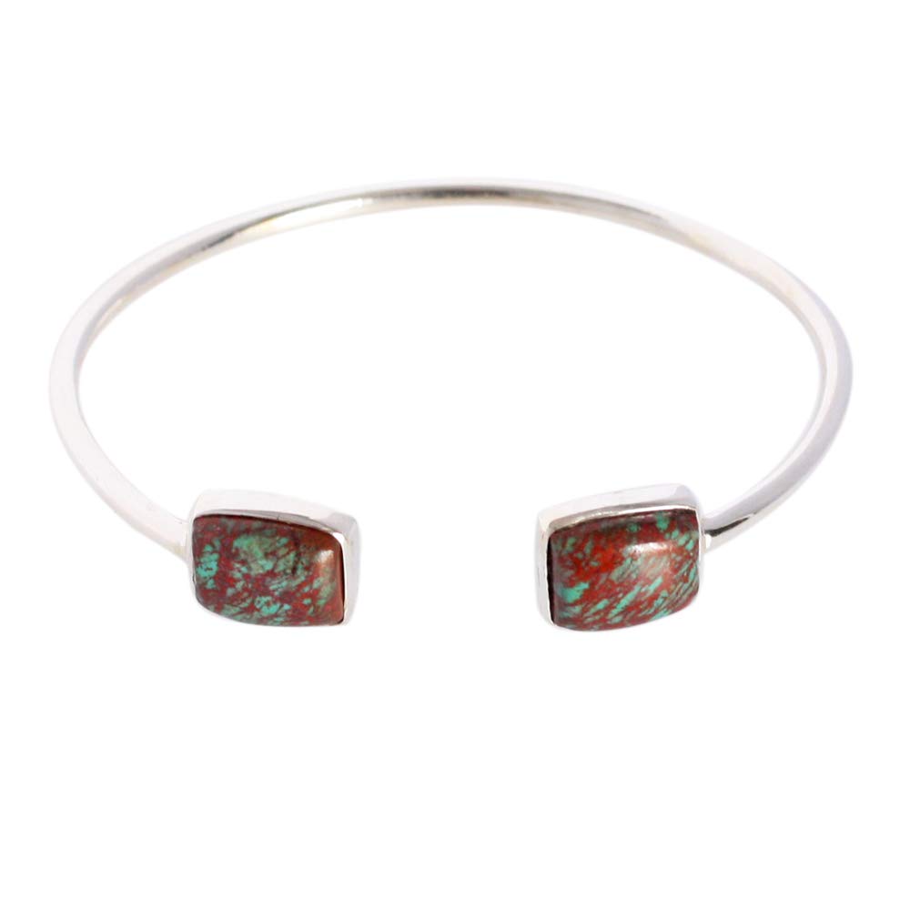 Pretty Look FSJ-3449 - Pulsera de plata de ley 925 con piedras preciosas de jaspe rojo y verde