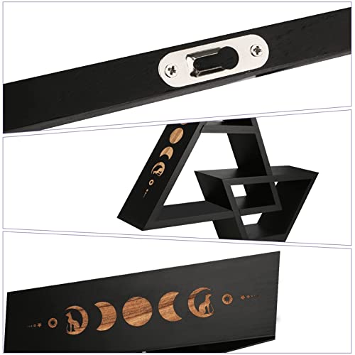 Anroye Moon Phases Triangle Shelf With Hooks, Wiccan Black Wood Crystal Shelves For Storage Jewelry Gem Stone, Pagan Pyramid Geometrical Decor Holder Display For Altar Meditation Aesthetic Yoga Room #TOP4