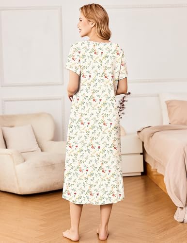 Image of Ekouaer Long Nightgowns for Women Short Sleeve House Dress with Pockets