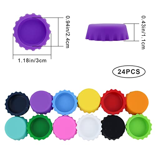 Leefone 24 Pcs Silicone Rubber Bottle Caps, 12 Colors Reusable Beer Caps For Home Brewing Beer, Soft Drink, Wine Bottle, Beer Bottle, Soda Bottles Kitchen Gadgets #TOP1