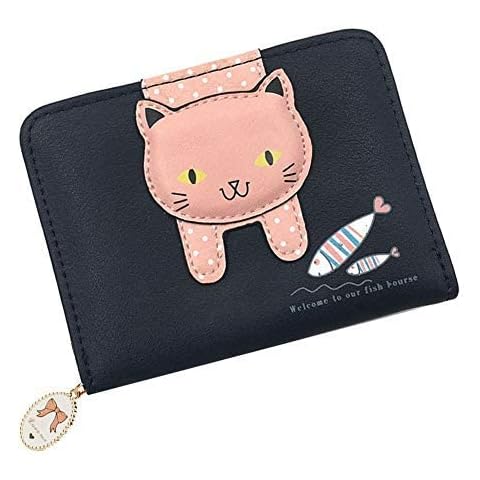 Hjkiopc Girls Women Small Wallet Cute Cat Pattern Clutch Purse Coin Holder Card Organizer (Black1) Cover