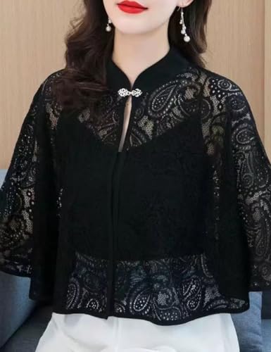 Women's Floral Lace Shrug Cardigan 3/4 Sleeve Open Front Crochet Cropt Bolero Jacket S-L2