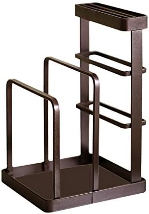 Cutting Board Rack Knife Block Chopping Board Organizer Pot Lid Holder Metal Steel Kitchen Countertop Stand Pots Pan Lids Rack(Bronze)