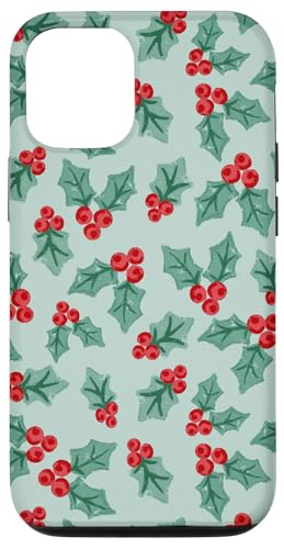 ヒイラギ グリーン レッド クリスマス 冬 パターン 葉と果実 スマホケース iPhone 12/12 Pro 用