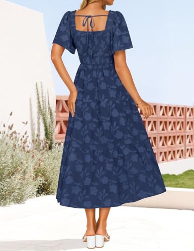 Image of ZESICA Wedding Guest Dresses for Women Summer 2026 Boho Floral Midi Dress Flowy Beach Vacation Graduation Long Dresses