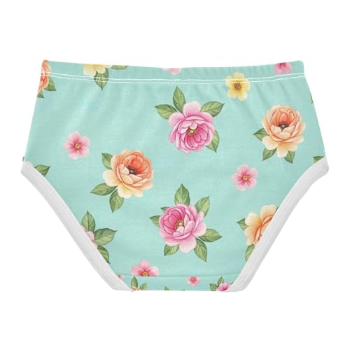 Girls Briefs, Colorful Flowers Green Toddler Briefs, Cotton Underwear Girls, 2T–8 Years2