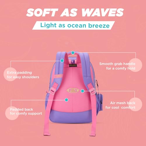 Image of Skybags Ruby Soft Feel Fabric 3 Compartments 2 Bottle Pockets Detachable Happy Pouch 22 Liters School Backpack For Girls