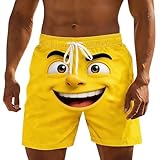 Sinzelimin Men's Funny Beach Shorts Novelty Print Holiday Casual Beachwear Fashion Lace up Elastic Waist Swim Trunks S-5XL
