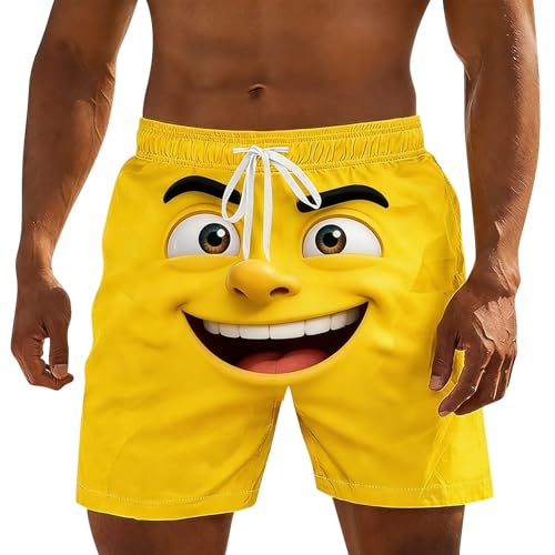 Sinzelimin Men's Funny Beach Shorts Novelty Print Holiday Casual Beachwear Fashion Lace up Elastic Waist Swim Trunks S-5XL