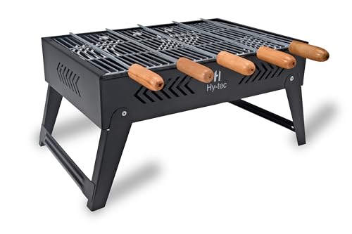Image of H Hy-tec (Device) Hybb, Blaze Foldable Charcoal Barbeque Grill With 5 Skewers (Stellar Black), Free Standing