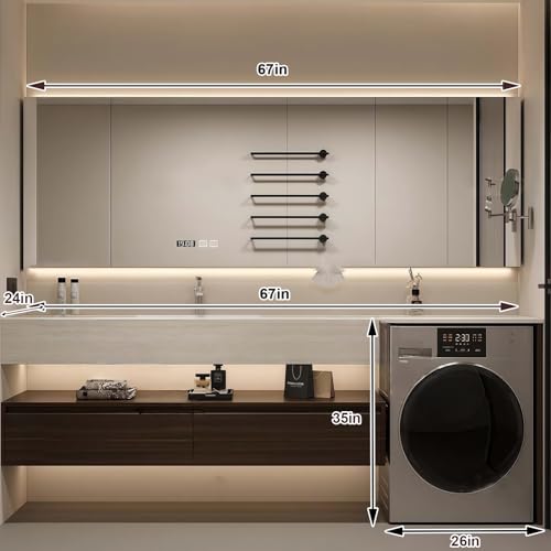 Modern Wall Mounted Floating Bathroom Vanity, No Assembly Required, Slate Bathroom Vanity with Hanging LED Intelligent Lighted Sensor and Demisting Mirror