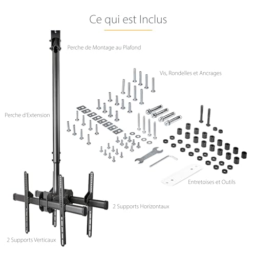 Support de plafond TV dos à dos orientable pour fixation écran suspendu 32-75 pouces - 6