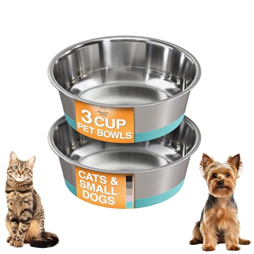 Neater Pet Brands Stainless Steel Dog Bowls with Non-Slip Rubber Bottom – 3 Cup (24 oz), Teal - Set of 2 Heavy Duty Metal Dog Bowls, Dishwasher Safe, Food or Water Bowl, Ideal for Small to Medium Dogs