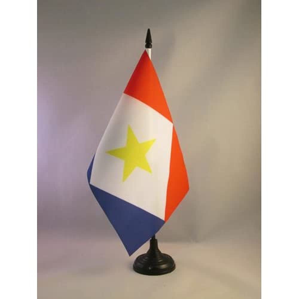 AZ FLAG Saba Table Flag 5'' x 8'' - Saba Office Decoration 100% Polyester 21 x 14 cm - Mini Desk Flag with Pole and Black Plastic Base — image 1