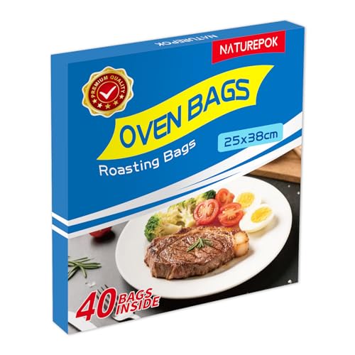 40×Oven Roasting Bags for Oven with Ties for Roasting Chicken Meat & Fish Multi Purpose Food Safe Oven Bags for Baking Steaming Roasting Grilling Meal Prep (25×38cm/Bag)