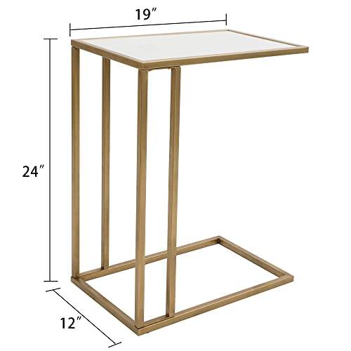 Gold Marble C Shaped Snack Table, Rectangle End Side Table Slide Under Couch For Sofa Coffee Laptop Living Room Bedroom Small Space, 19" L X 12" W X 24" H, Gift For Christmas, New Year #TOP2