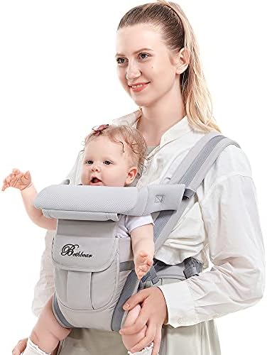 Baby Carrier, SpringBuds 4-in-1 Ergonomic Backpack Baby Wrap Carrier Front and Back for Newborns to Toddlers with Head Support (Grey)