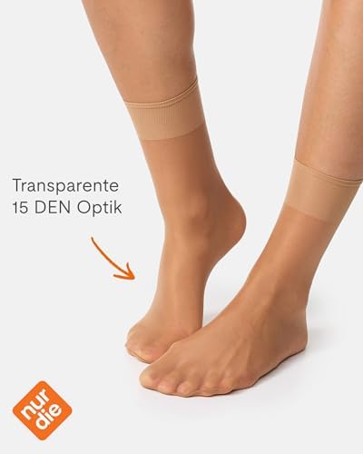 Nur Die Set van 5 paar sokjes, zijdefijn, 15 denier, transparant, nylon, fijne sokken, zijdeachtig glanzend, brede comfortabele band voor dames
