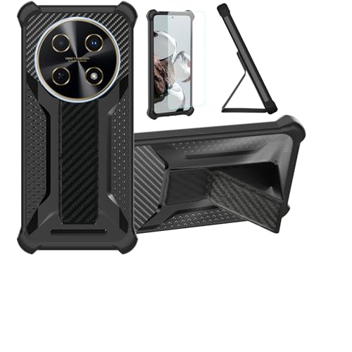bojioderf Case for Huawei nova 13i Phone Case Stand Cover [with Tempered Glass Screen Protector] Hybrid Case [Folding Support Magnetic] [Frosted Anti-Fingerprint] Black