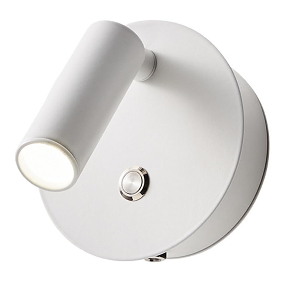 Jadssox Rechargeable Wall Lamp Bedroom Bedside Reading Wall Sconce, Modern Simple 3W LED Wall Light, Adjustable Magnetic Wall Spotlight with Switch for Study Room Stair Aisle (white)