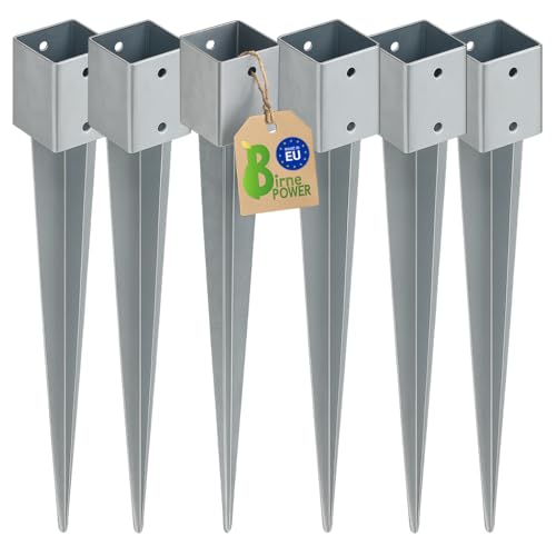 BirnePower Pfostenträger 6er Set 101x101 mm Einschlagbodenhülsen Pfostenanker Square Erdanker Erdspieß Bodenanker Einschlaghülse aus Stahl zum Einschlagen für Holzpfosten Feuerverzinkt Länge 900 mm