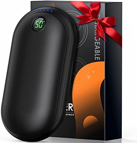 Hand Warmers Rechargeable, 10000mAh Electric Hand Warmer Power Bank, 15 Hours Long Lasting Portable Reusable Handwarmer, Double-Sided Pocket Heater with Temp Digital Display for Cold Days