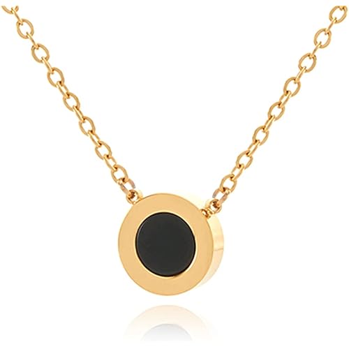 KLKE 14K Gold Necklaces for Women, Dainty Choker Necklace Gift for Mothers Day Black Onyx Round Pendant Stainless Steel Necklaces for Girls
