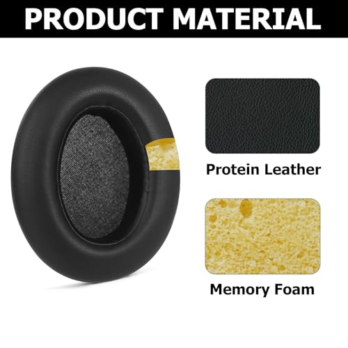 Repuestos de Almohadillas para Sony WH-XB910N - Tapones de Cuero Proteico para Cancelación de Ruido con Malla y Hebilla, Compatibles con Auriculares con cable e inalámbricos (Negro) miniatura 3