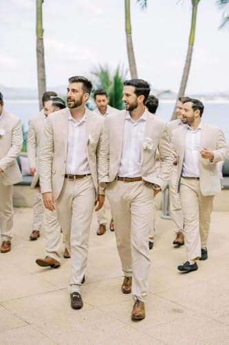 Mens Linen Suit 2 Piece Slim Fit Linen Suit for Men Beach Wedding Two Button Summer Casual Prom Party Suits Set3