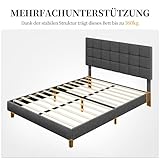 Yaheetech Polsterbett 140 x 200 cm Doppelbett mit Höhenverstellbarem Kopfteil, Stabiler Bettrahmen Stoffbett mit Lattenrost, Gepolstertes Bettgestell Jugendbett, Dunkelgrau